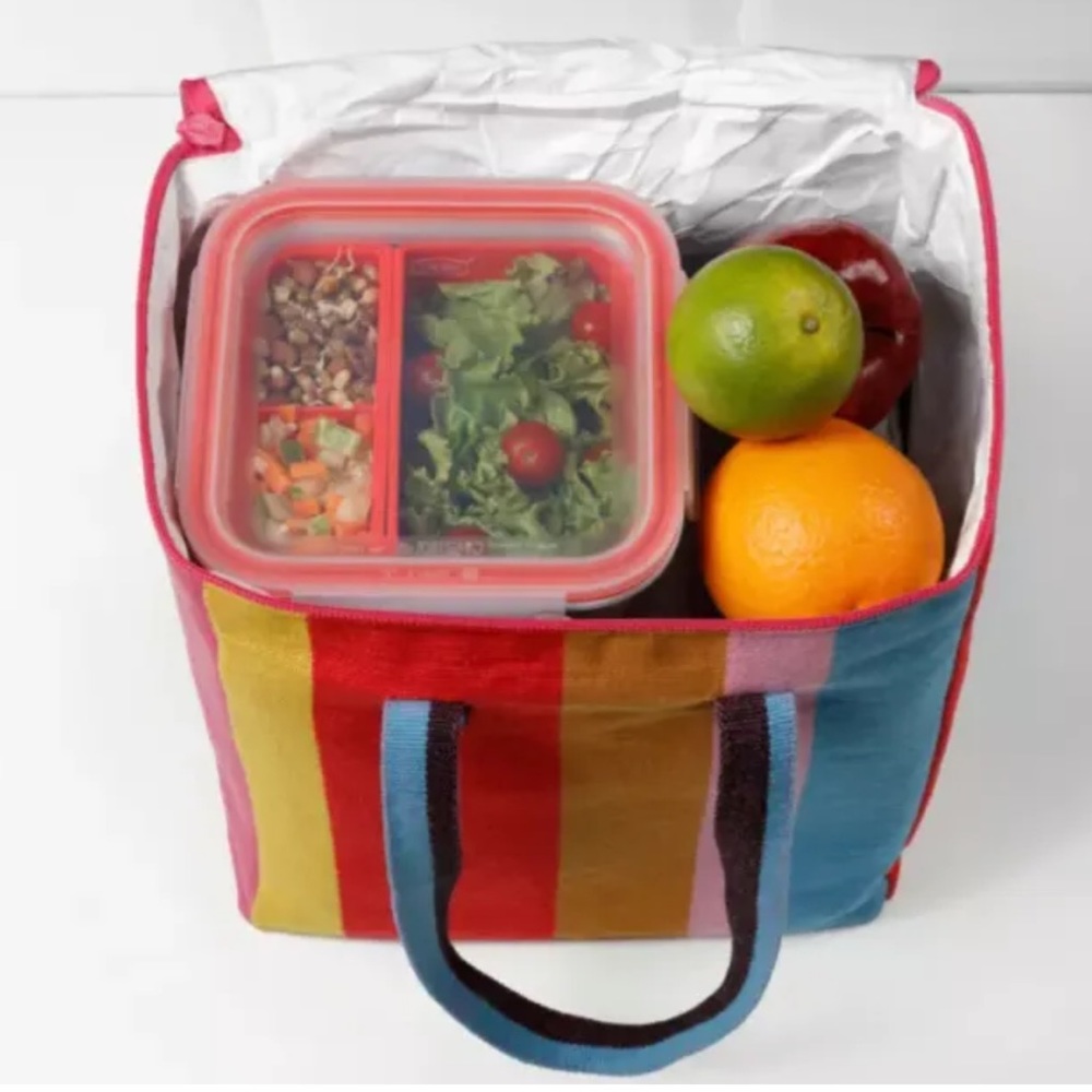 Ikea Alsopp Multi Color Striped Fabric Lunch Bag